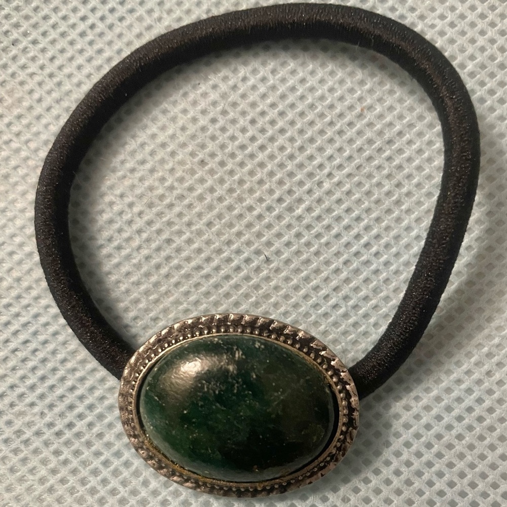 💎4 for $20💎 Silvertone and Green Stone Embellished Hair Elastic